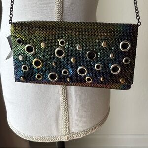 Jessica McClintock Cassie Clutch Peacock Mesh Evening Shoulder Bag NWT